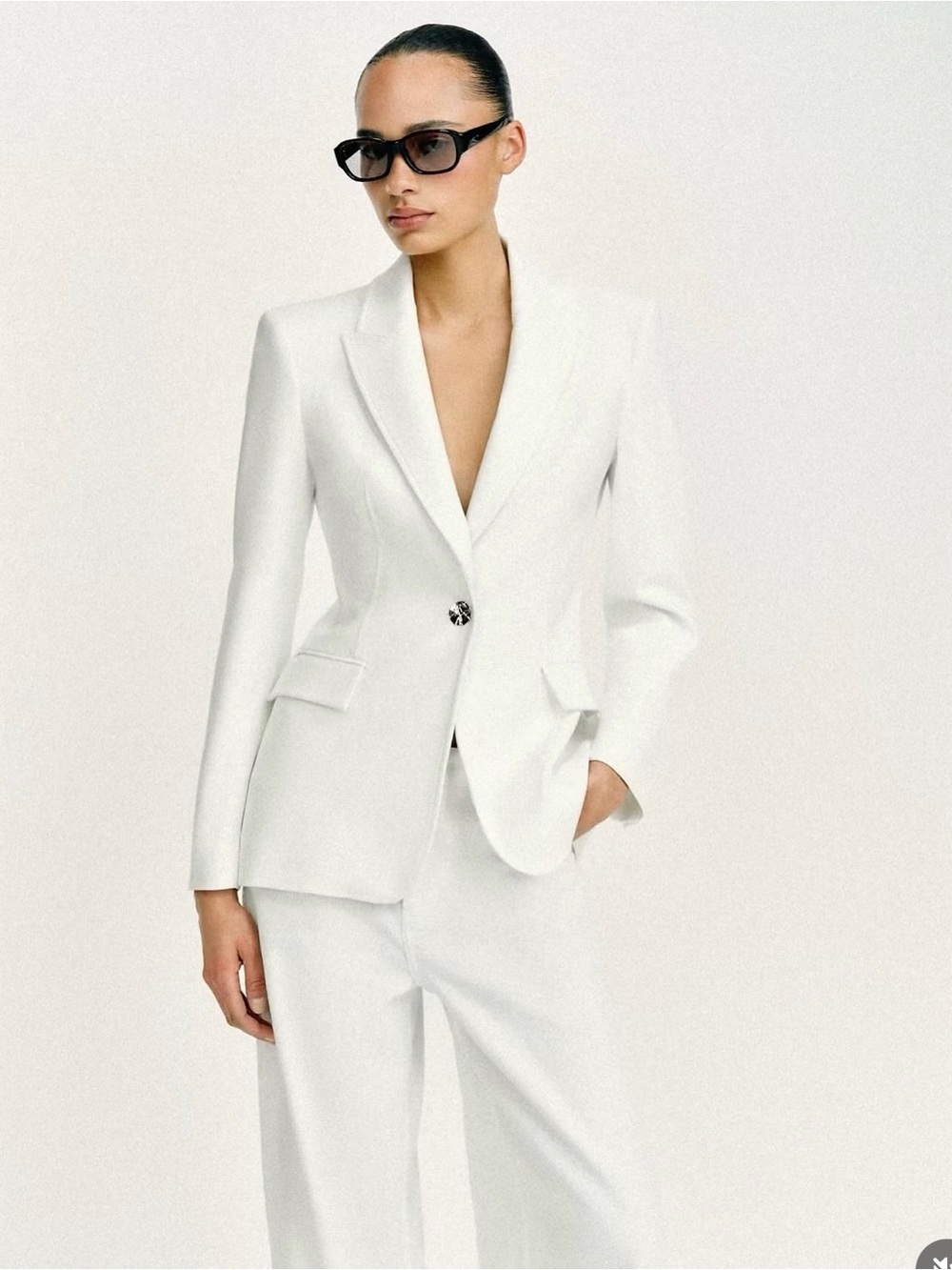 Zara White Single-Button Tailored Blazer